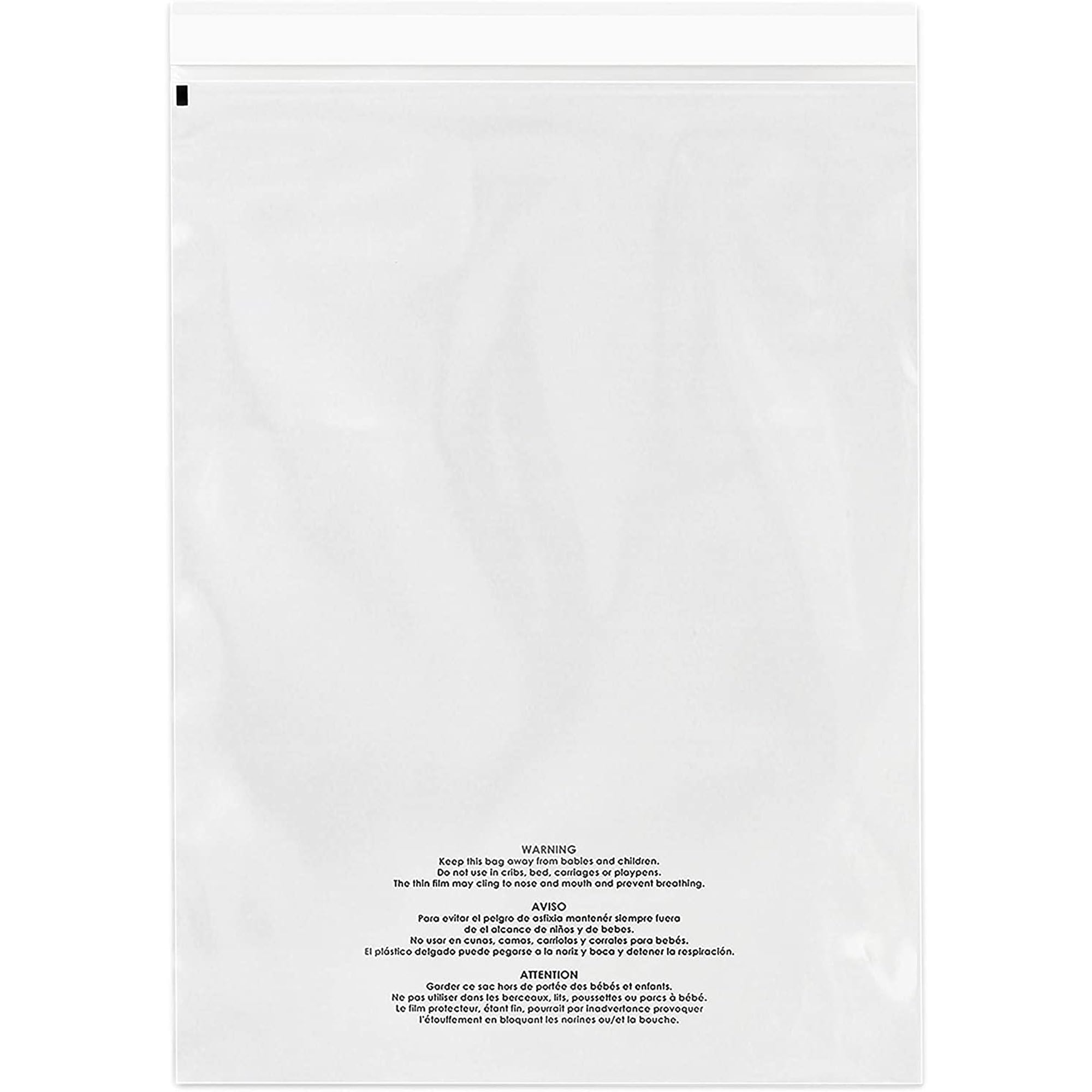 Poly Bags With Suffocation Warning - Self Seal Clear Bags - Permanent Adhesive - Clear Packaging Bags for Storage, Retai